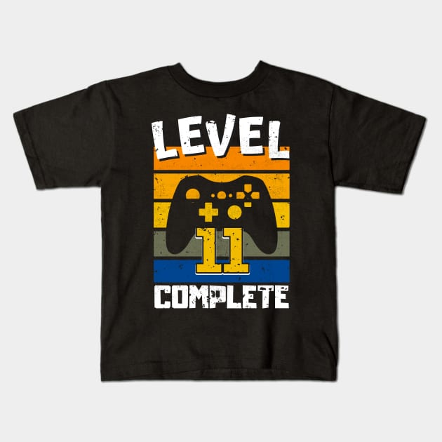 Level 11 Complete 11th Birthday Retro Gaming Kids Kids T-Shirt by Foxxy Merch